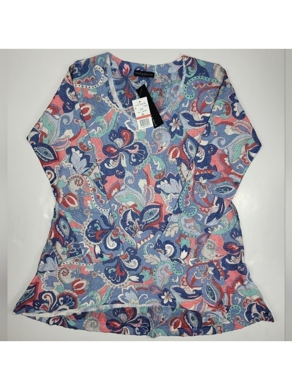 NEW Nally & Millie Multi Color Tunic Top Knit Shirt Long Sleeve Women's XS NWT